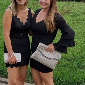 Akira LBD with ruffled sleeves